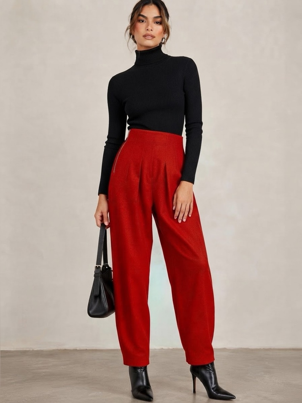 Vintage Jean Paul Gaultier Junior 1990s Red Wool Barrel Leg Pants - Size 2 / 24"